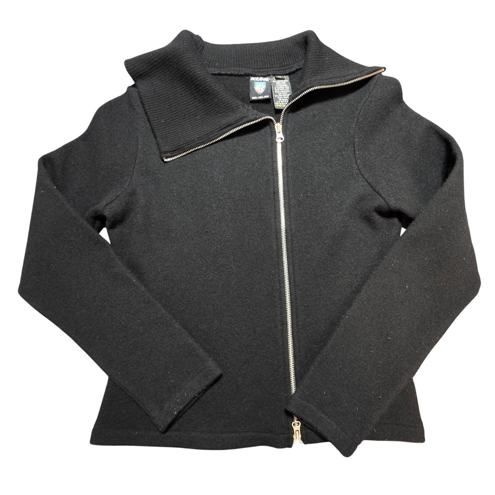 Kuhl Women's Merino Wool‎ Full Zip Jacket Black Medium Asymmetrical Collar